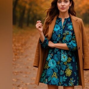 Tuckernuck Black Verdant Floral Dress‎ NWT Cotton Stretch 3/4 Sleeve Fall Outfit